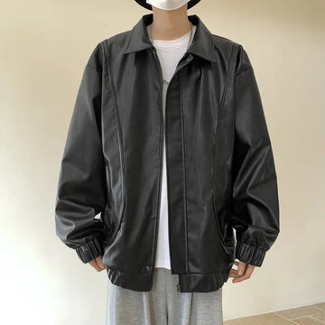 AIDASE  -  Spring Autumn Men's Motorcycles Leather Jacket Turn Down Collar Cargo PU Outwear Coat Male Solid Loose Fashion Moto Biker Jacket aidase-shop